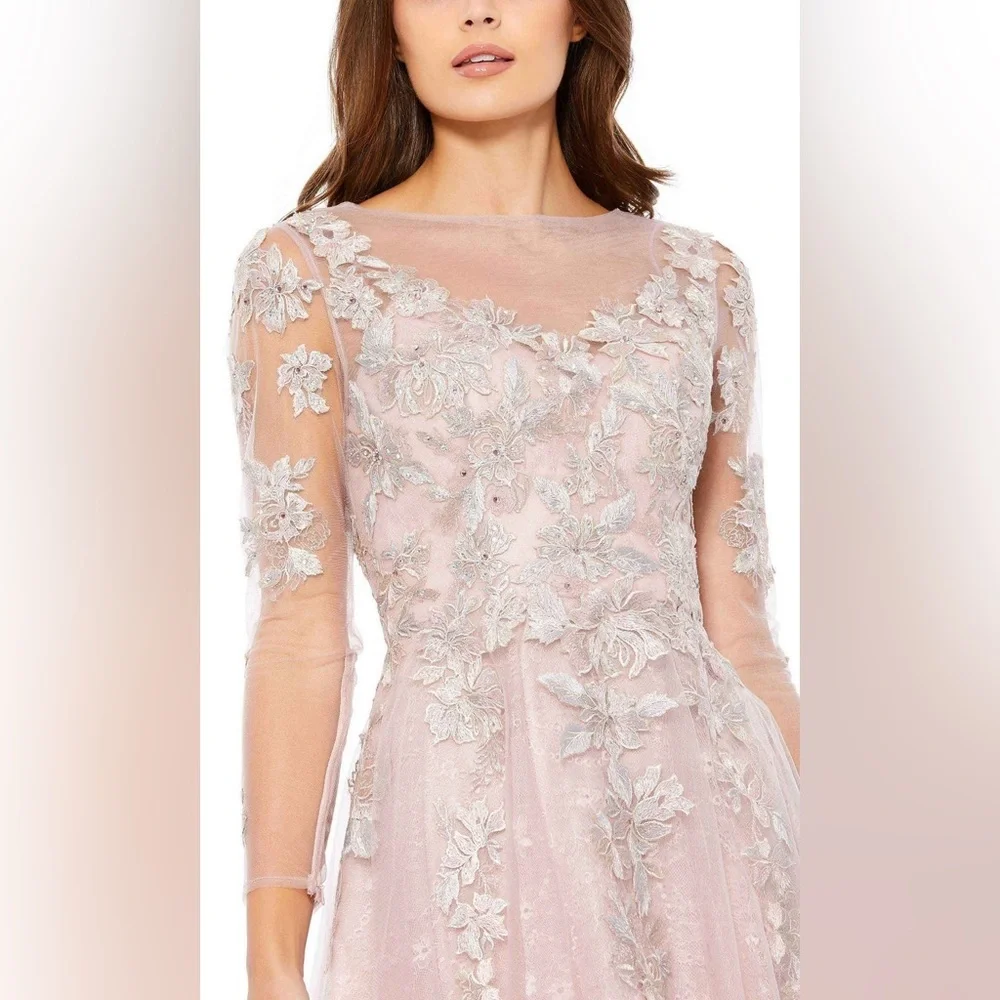 NWT Mac Duggal Elegant Lace Midi Dress in Blush Pink - Picture 4 of 11